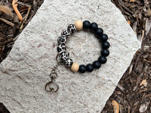 Load image into Gallery viewer, Black + Leopard Silicone Beaded Wristlet Keychain